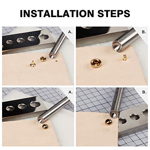 Wuta Leather Craft Mushroom Nail Setter Tool Kit & Steel Handmade Diy Leather Installation,(4+5+6+7+8+10) Mm And Rectangle Base 7 Packs #TOP1