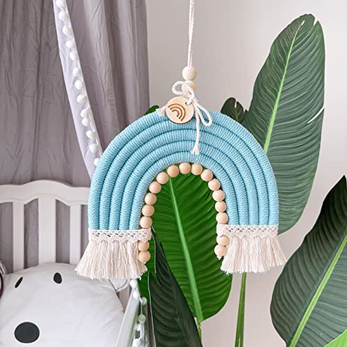 Zoonai Rainbow Wall Décor Handmade Weaving Ornament Wooden Beads Modern Home Decoration Accessories Hanging Pendant For Bedroom Nursery Baby Kids Rooms (Green) #TOP3