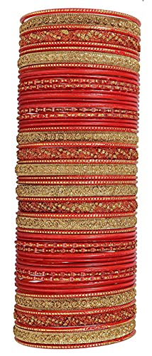 Image of NMII Non-Precious Metal with Base Metal Spreads with Zari Glossy Finished Premium Traditional Bridal Chuda Bangle set for Women and Girls