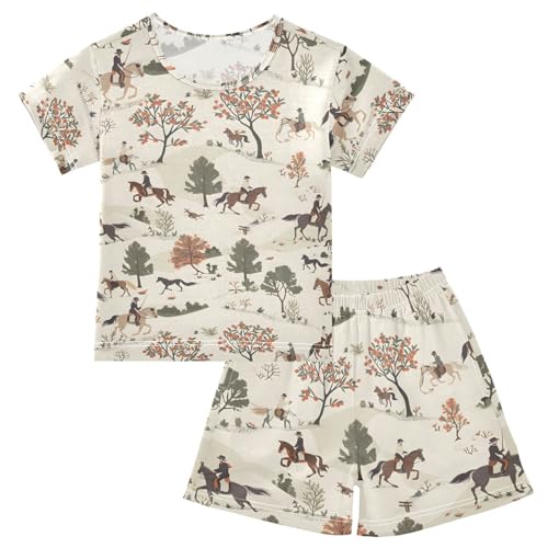ALAZA Horse Riders Tree Pajamas Short Sleeve 2 Piece Sleepwear Top and Bottom Pajama Set Unisex
