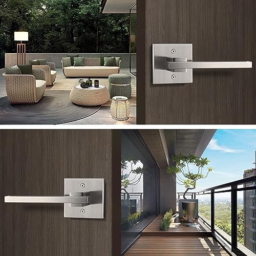 Image of Orger 1 Pack Dummy Door Handle Brushed Nickel Square Dummy Door Lever, Non-Turning Interior Closet Door Handle for Left and Right Hand