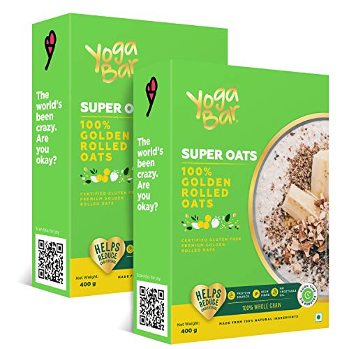 Image of Yogabar Rolled Oats Pack of 2 400gm Each - Gluten Free Oats sourced from Australia - Old Fashioned Rolled Oats with Beta-Glucan Fibre