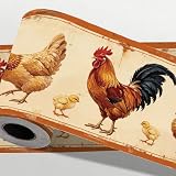 CONCHLERY Vintage Farm Chicken Wallpaper Stick Border Self Adhesive Wallpaper Peel and Stick Removable Wall Decal for Living Room Bedroom Tv Background Office Restaurant 197 Inch Length