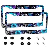NgkagluxCap 2 PCS Blue Flowers and Butterflies License Plate Frame Quality Aluminum License Plate Co