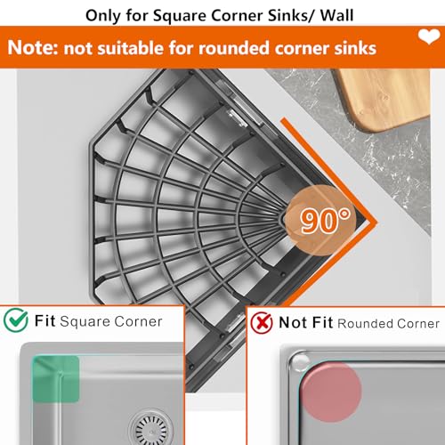 CIT ZCFYU Sponge Holder for Corner Kitchen Sink, Adhesive Stainless Steel Kitchen Sink Organizer Caddy,Dish Cloth Hanger Sponge Holder Soap Storage Rack for Space-Saving Storage(not for Rounded)