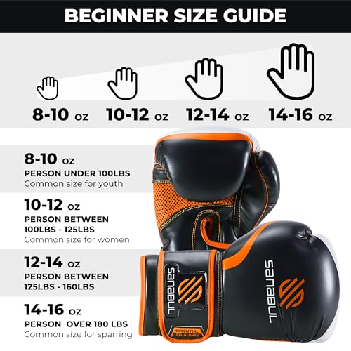 Sanabul Essential Gel Boxing Gloves for Men & Women, Kickboxing MMA, Muay Thai Gloves and Heavy Bag Training Punching & Sparring, Black/Orange 10 oz - Thumbnail 6