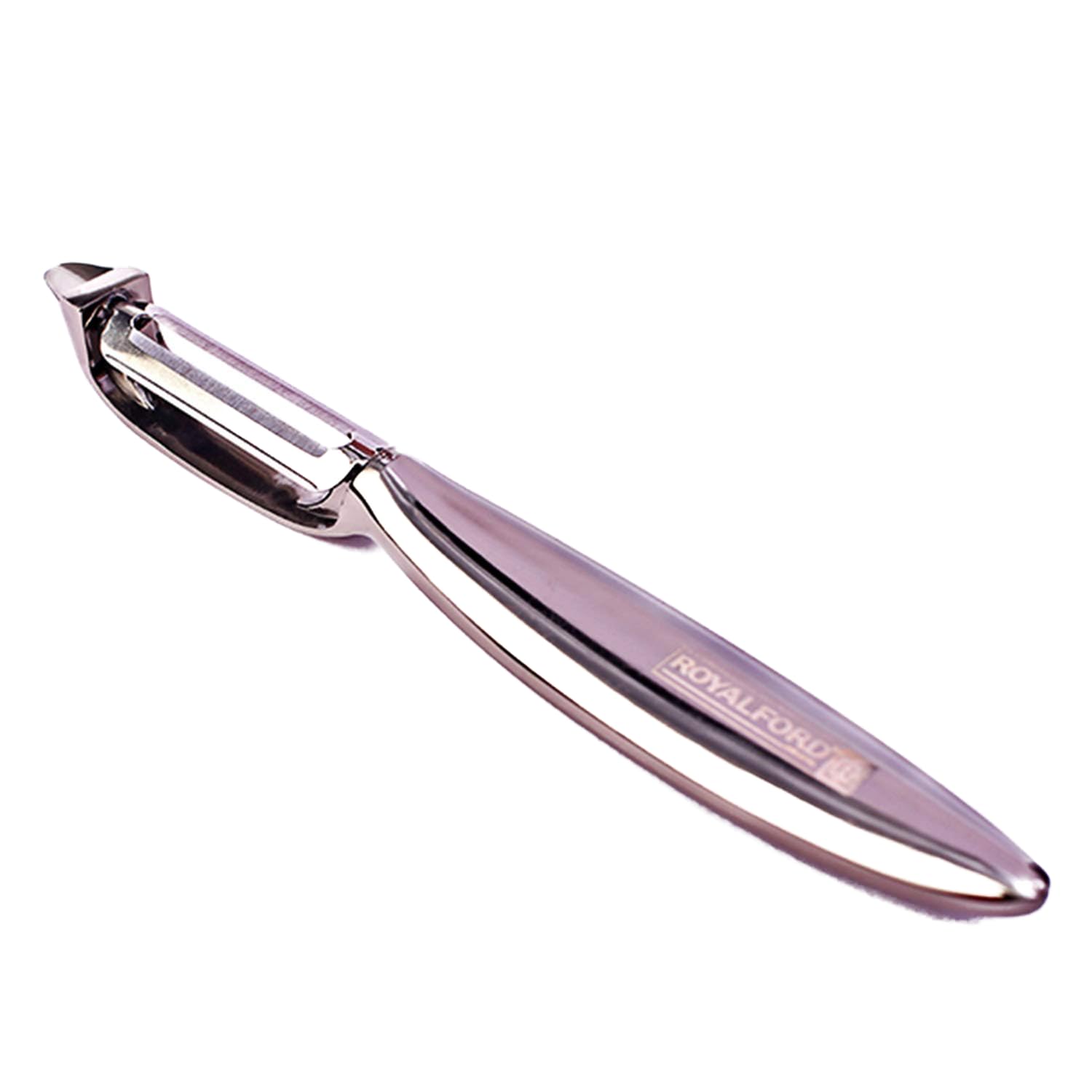 Royalford Stainless Steel Metal T Peeler – Tube-Shaped Swivel Peeler Perfect for Peeling – Quick & Effective Peeling with Segregated Edges, Vegetable & Fruit Peeler/Slicer for Quick Smooth Peeling