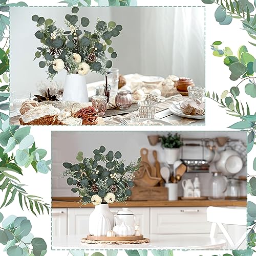 6 Pcs Thanksgiving Day White Pumpkin Picks 23.6" Fall Artificial Pumpkin Flowers for Floral Arrangements Vintage Vase Filler Faux Floral Maple Leaf Stems Berries for Dining Tables Vase Farmhouse Decor by Cindeer - Image 6