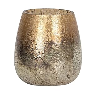 Clayre & Eef Glazen Theelichthouder Ø 11 * 14 cm Goudkleurig Glas Rond Waxinelichthouder Windlichthouder Waxinelichthouder Windlichthouder