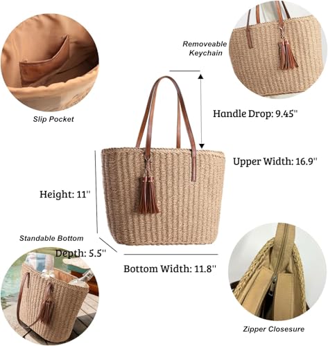 Image of YXILEE Straw Bags For Women | M Size Travel Straw Totes Bag Woven Summer Handmade Shoulder Bag Handbag