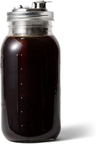 Jarware Cafetera fría y tapa infusora de té para frascos Mason de boca ancha, color negro