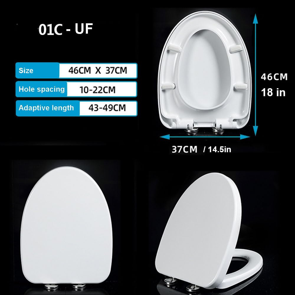 Sedile WC allungato con chiusura rallentata, a sgancio rapido e chiusura lenta, facile da installare e pulire, adatto a WC allungati o ovali, bianco, 36 x 45 cm (37 x 46 cm)