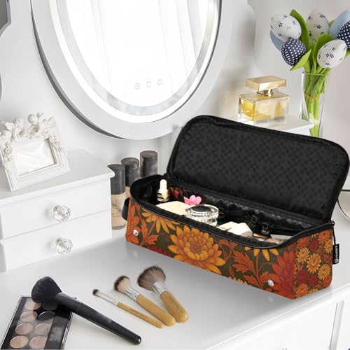 Estuche de viaje 2 en 1 para plancha rizadora con tapete para planchas y organizador para herramientas de cabello, bolsa de almacenamiento para rizador, plancha, secadora y accesorios en rojo y naranja con motivos de crisantemos William Morris miniatura 7
