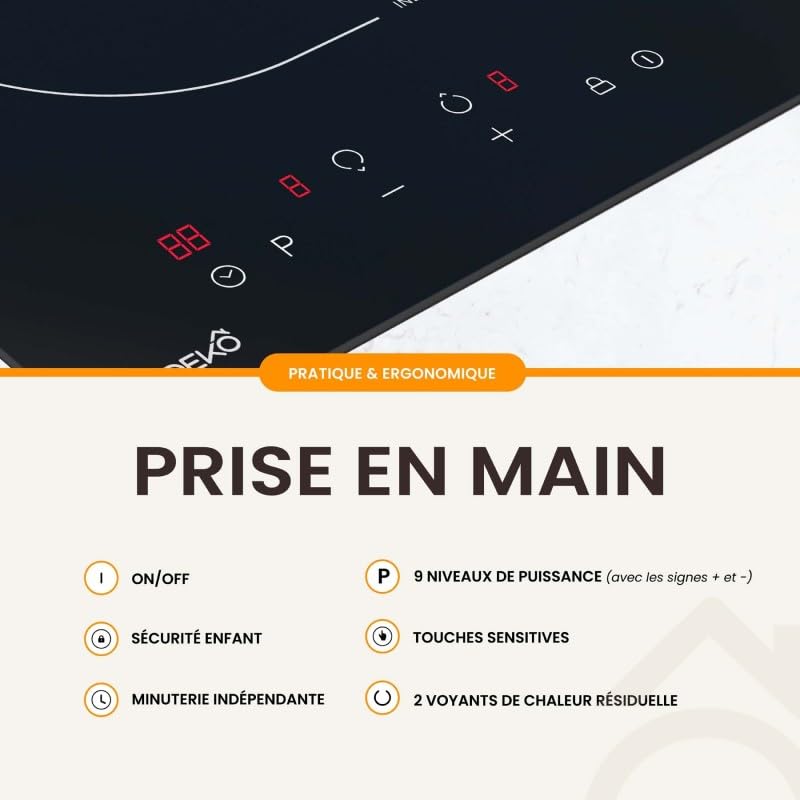 BELDEKO Plaque Induction 2 Feux Encastrable - 3600W - Commandes Tactile - Minuteur Sécurité Enfant - Marque Française
