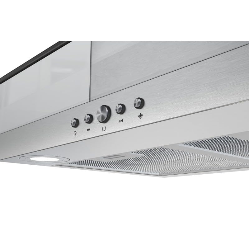 Hotte décorative murale BELDEKO 90 cm – Verre & Inox – 200 Watts - Débit 560 m³/h – 3 vitesses + LED – Recyclage ou évacuation – Marque française
