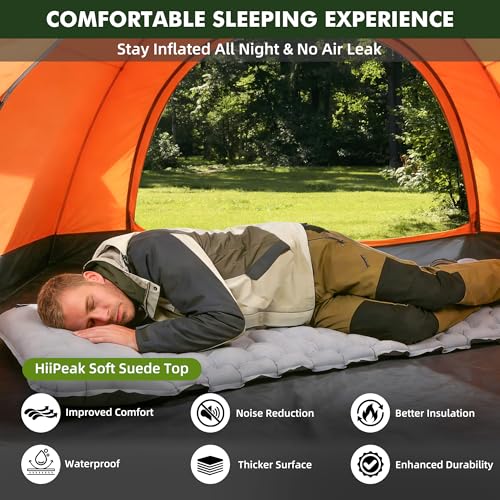 Image of HiiPeak Camping Sleeping Pad, Suede Top Camping Mat with Pillow, Built-in Foot Pump Inflatable Sleeping Pads Compact for Camping Backpacking Hiking Traveling Tent
