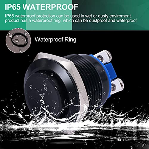 Twidec/19Mm Waterproof Black Metal Shell Momentary Raised Top Push Button Switch 3A/12~250V Spst 1No Start Button For Car Modification Switch（Quality Assurance For 1 Years） M-19-Bk-G #TOP5