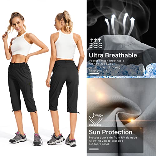 Linlon Women's Quick Dry Cargo Shorts,Outdoor Casual Straight Leg Capri Long Shorts For Hiking Camping Travel (Black, 10) #TOP4