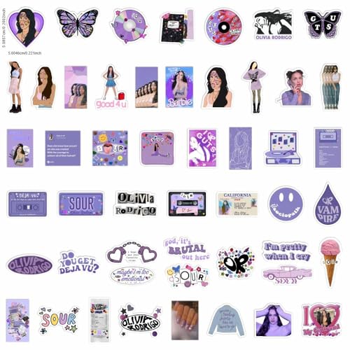 Olivia Rodrigo Stickers Olivia Cartoon Graffiti Graffiti Style Decals Waterproof Stickers for Laptops, Computers, Bikes, Skateboards, Snowboards and Luggage, Pack of 100