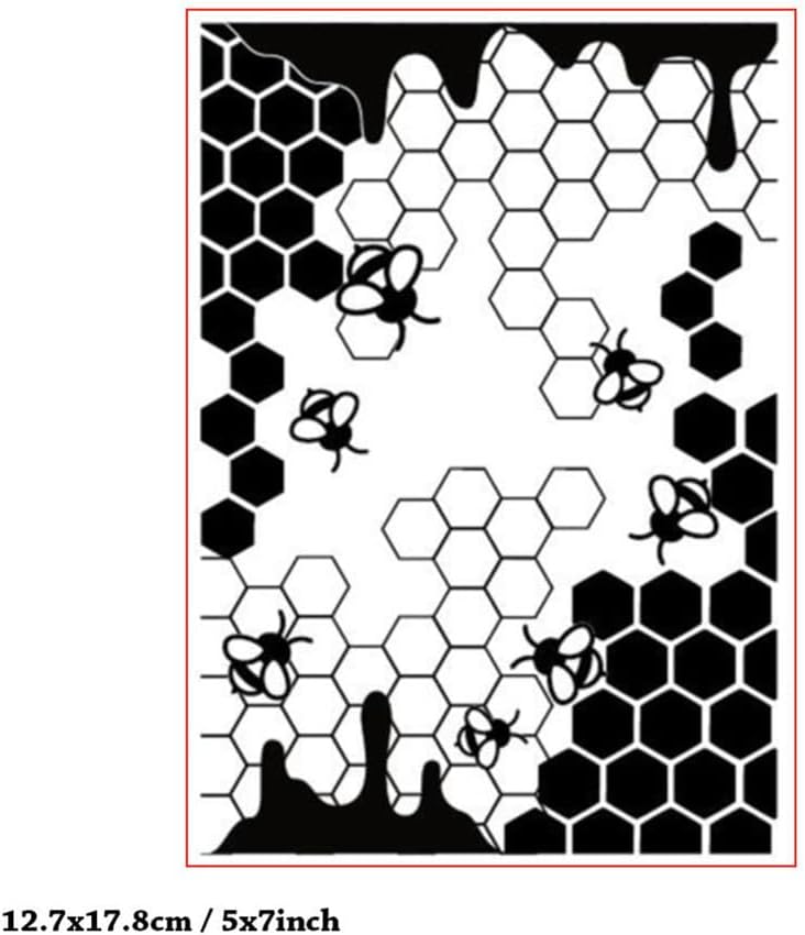 Bees Honeycomb Background Pattern Plastic Embossing Folder, 3D Textured Impressions Hexagon Beehive Background Embossing Folder Template for Card Making Scrapbooking Paper Craft Album Stamps DIY Décor
