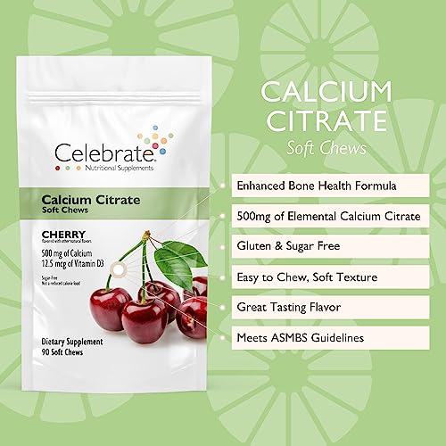 Celebrate Vitamins Bariatric Calcium Citrate Soft Chews With Vitamin D3, 500Mg, Sugar-Free & Gluten-Free Calcium Citrate For Bariatric Patients, Cherry, 90 Count #TOP1