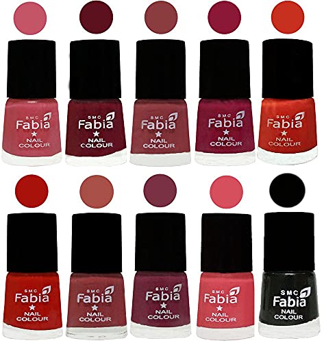 Image of SMC Fabia ALL IN ONE (PACK OF 10), Long Lasting Glossy Nail Polish, 6 ml Each, All Vibrant Colours,02448