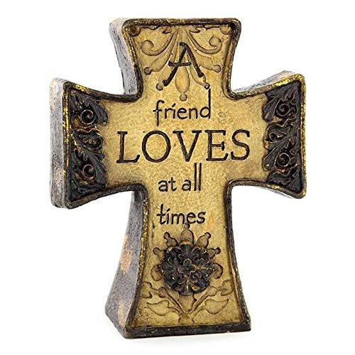 Coconut Grove Galleria Beige Tan Brown Gold A Friend Loves at All Times Polystone Flower Standing Cross