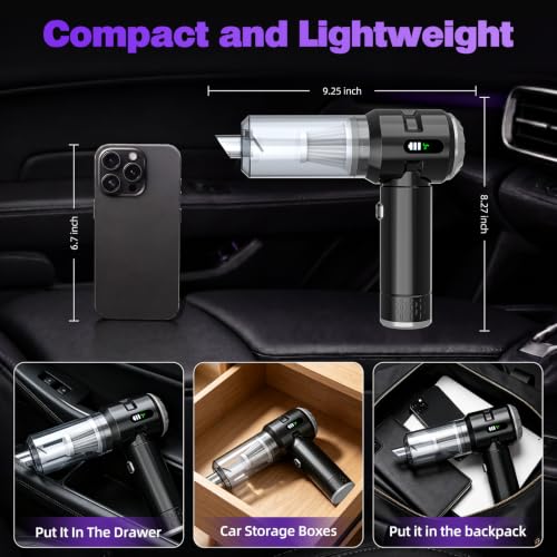 Image of Wansimoo Handheld Car Vacuum Cleaner,25000PA Strong Cyclonic Suction Car Vacuum Portable Cordless with Digital Display Mini Vacuum for Car, Home, Office, Kitchen (Silver)