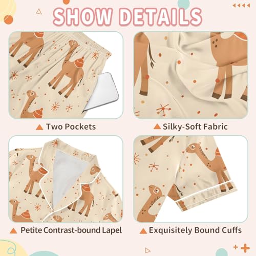 Animal Camel Pattern Pajamas Set Summer Button Down Sleepwear Pjs Sets Comfy Loungewear3