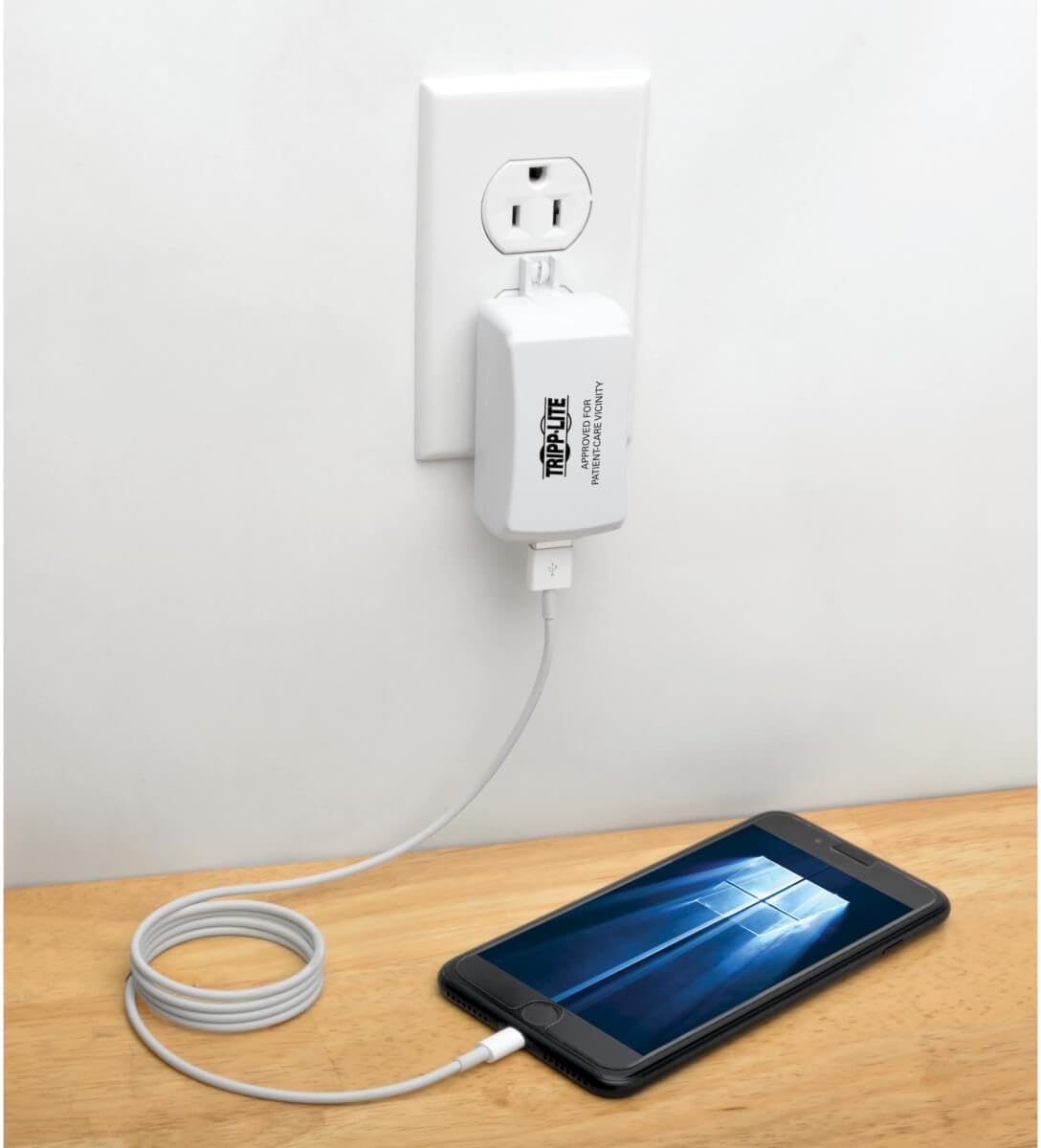 Tripp Lite USB Tablet Smartphone Wall Charger Hospital-Grade Medical 1-Port 2.5A (U280-001-W2-HG), White