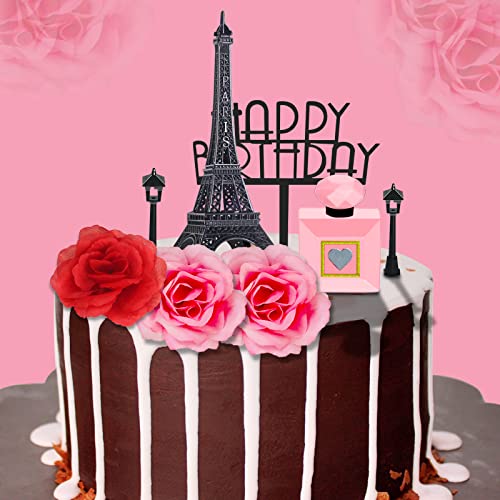 Memovan 8Pcs Paris Cake Topper Eiffel Tower Statue Cake Topper 7 Inch Pairs Eiffel Tower Perfume Bottle Birthday Topper Street Lamp Rose Cake Decoration For Girl Women Spa Paris French Theme Party #TOP3