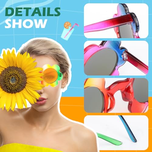 Saillong 10 Pairs Adult Flower Sunglasses 5.7 Inch Women Round Flower Glasses Cute Outdoor Summer Colorful Eyewear for Women Men Beach Pool Party Favor Supplies2
