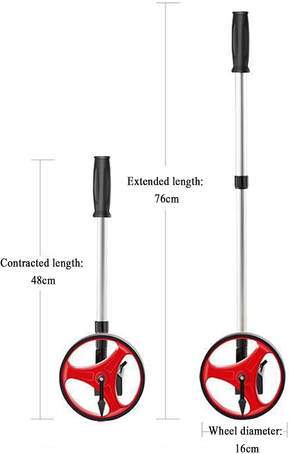 Hand-Pushed Measuring Wheel, Telescoping/Folding Measure Wheel, 6.3-12.5" Wheel Diameter, Mechanical Dial, Measurement 9999.9 M, for Lawn/Hard/Soft/Wood Road Measuring