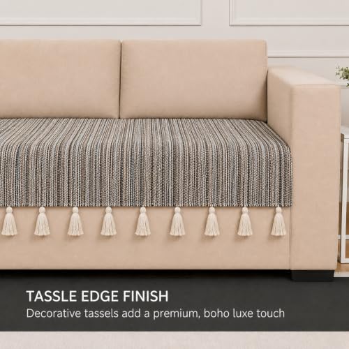 Image of STITCHNEST 'Nomad Weave Collection' 2 Seater Sofa Cover| Elegant Jacquard Fabric, Decorative Tassels, Washable & Durable for Modern Living54