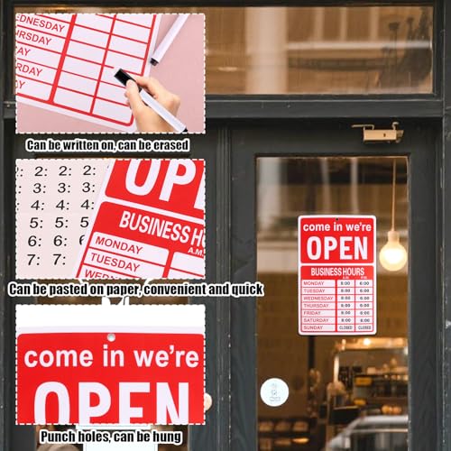 öffnungszeiten Schild, Doppelseitig Beschreibbares Ladenöffnungszeitenschild mit Stift und Aufkleber Geeignet für Restaurants Cafés Glastüren und Fenster
