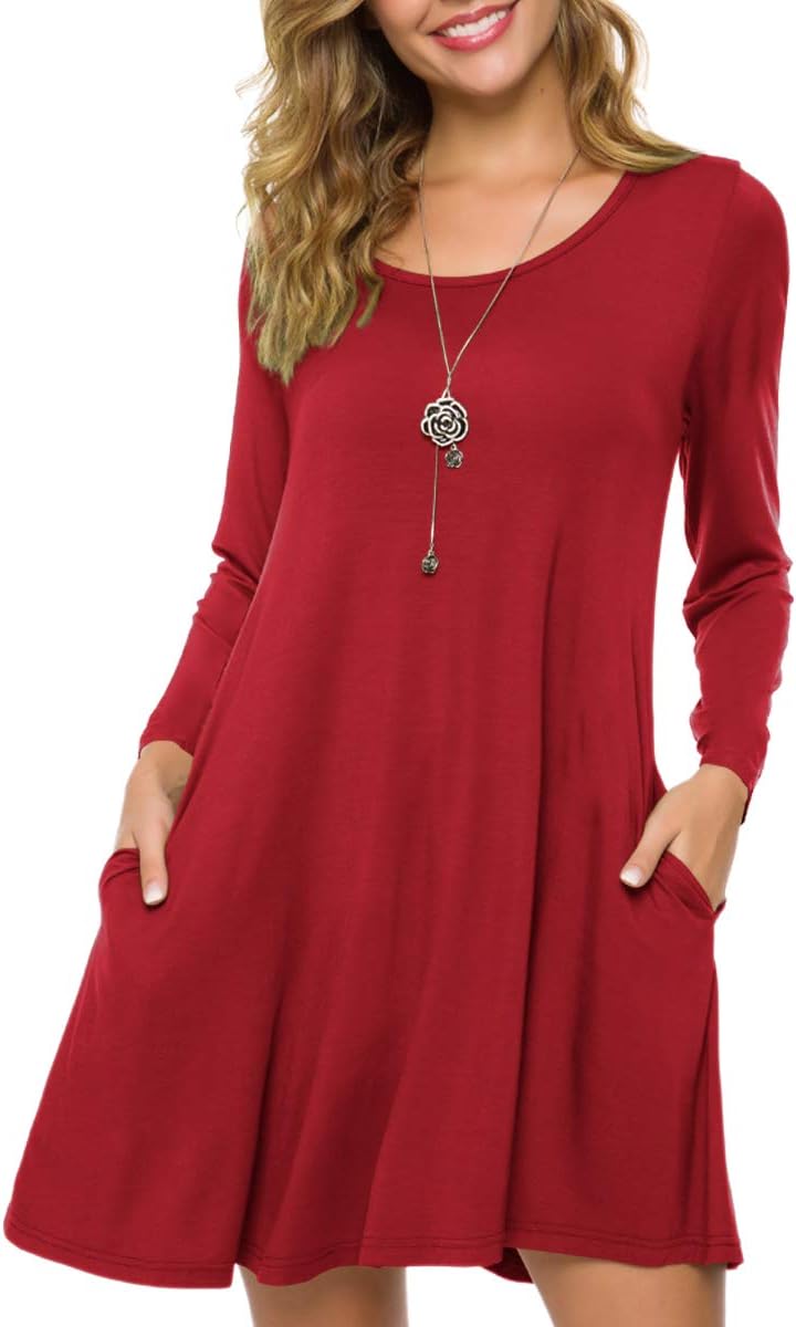Plus Size Casual T Shirt Dresses for Women Flowy Swing Tunic Dress Pockets