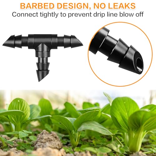 Kepmix 1/4" Drip Irrigation Tee Fittings, 60 Pieces Drip Line Double Barbed Tee Connectors for 1/4 Inch Irrigation Tubing, Quarter Inch 3-Way T Coupling Connectors for Irrigation System — view 3