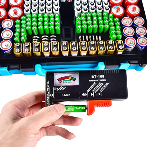 Fullcase Battery Storage Organizer Case Holder Box With Tester, Double-Sided Batteries Fits For 269 Caddy Container Aa Aaa Aaaa 3A 4A 9V C D Lithium 23A 4Lr44 Cr123A Cr1632 Cr2032 - Blue #TOP3