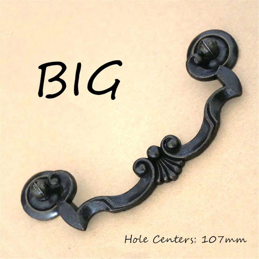 Drawer Pulls Double Holes Large Antique Iron Black Nightstand Coffee Table Closet Door European Antique Brass Furniture Hardware Hanging Pull Hole Distance 107mm (4)