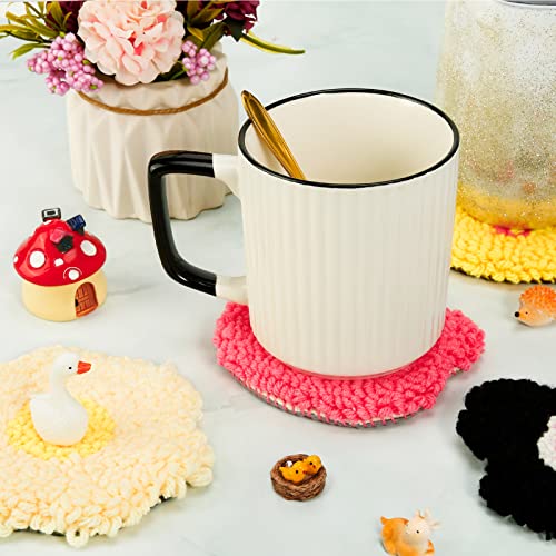 Pllieay 15 Pcs Punch Needle Coasters Kit, 4Pcs Tufted Coasters, Rug Drink Coasters, Easy Punch Needle Coasters Kit For Beginners With Adhesive Felt, Patterns, Yarns, Embroidery Hoop & Tools #TOP4