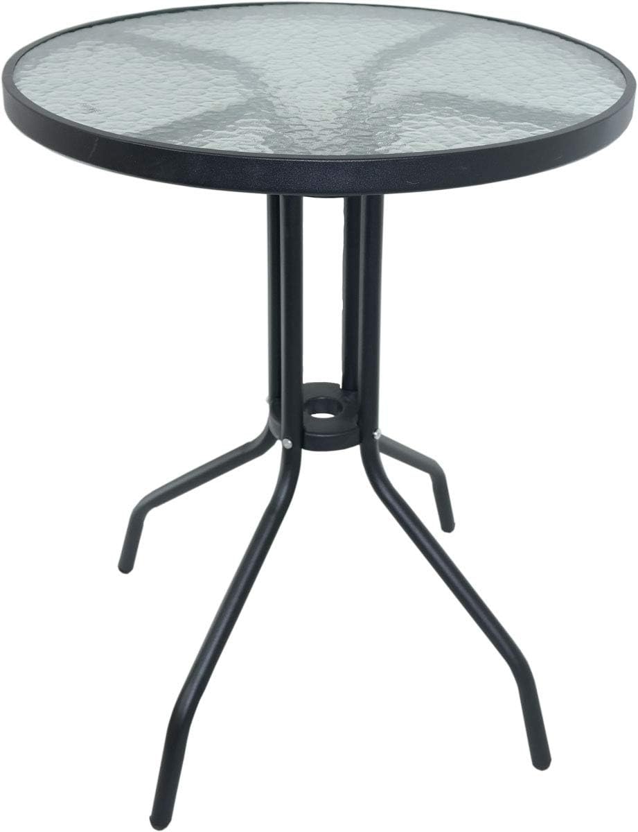 Black Metal Frame Bistro Table with Glass Tabletop Outdoor Dining