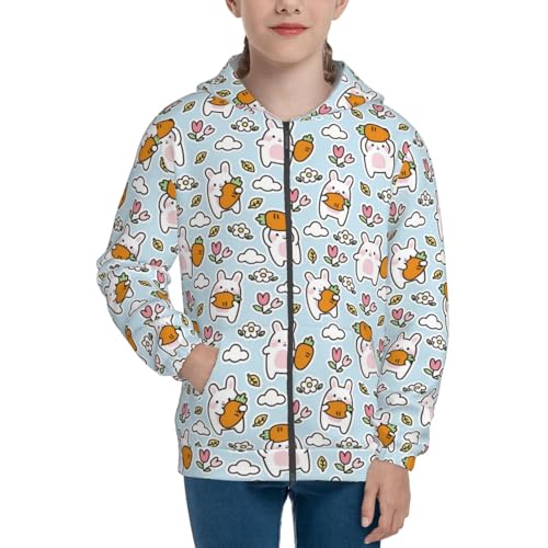 Cute Rabbit Hold Carrot Kid Hoodies Boys Zip Up Sweatshirts Girls Pullover with Pocket3