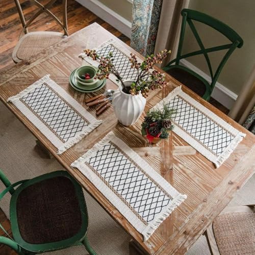 Image of HomeCloud Croshia Woven Table placemat - Heat Resistant, Washable Table Decoration for Dining, Office, Kitchen, Hotel, and Home (Rec Beige Boxes, Set of 1)
