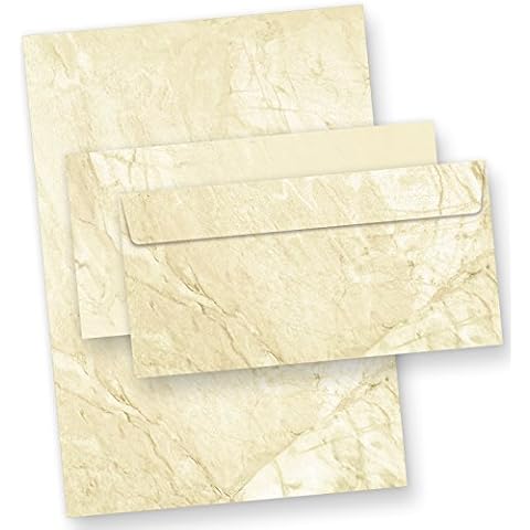 TATMOTIVE Marmor Briefpapier Set mit Umschläge, beidseitig braun marmoriert Cover