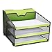 Reliatronic Mesh Desktop File Organizer with 3 Letter Trays and 1 Vertical Sections, A4 Size Letter Tray Organizer, Black