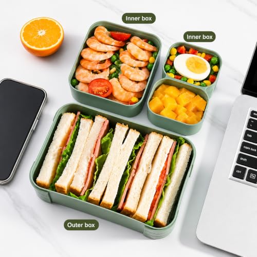 Image of daiDokoro 3 Removable Compartment - 1100 ML Bento Lunch Box | Compact BPA Free, Leak-Proof, Microwave & Dishwasher Safe Tiffin for Office Use, School & Travel (Viridian Green)