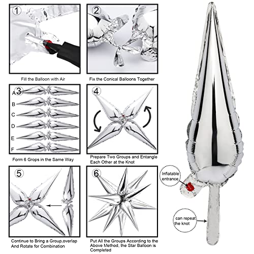 Novwang 75 Pcs Explosion Star Foil Balloons 12 Point Silver Starburst Cone Mylar Balloons For Party Supplies Christmas Birthday Wedding Baby Shower Photo Booth (Silver) #TOP2