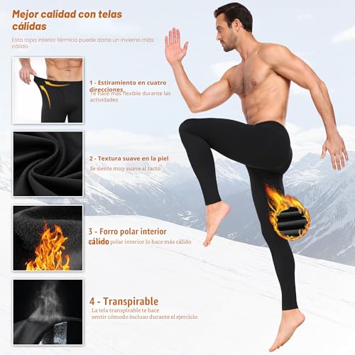 Miniatura 3 de Bennies Pantalon Termico Hombre Mallas Deporte Running Montaña Ropa Termica Frio Leggins Calzoncillo Largo Pantalones Termicos Interior Negro M