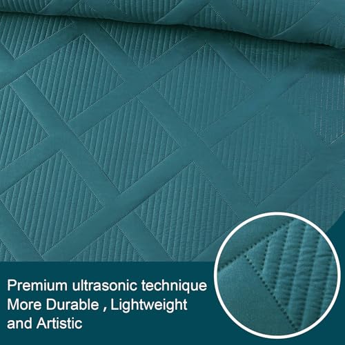 Exclusivo Mezcla 3-Piece Soft Quilt King Size Bedding Set, Teal by Exclusivo Mezcla - Used condition - Image 4