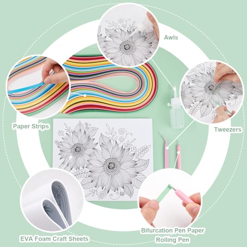 Ph Pandahall WH-DIY-PH0022-03C-US24 Paper Quilling Kit 360Pcs Paper Quilling Strips Sunflower Quilling Pattern Template Board Quilling Patterns Diy Crafts Set thumb #3